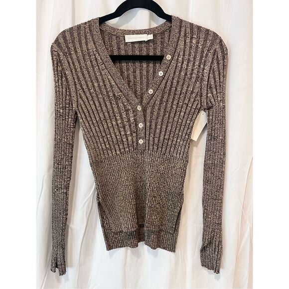 Jonathan Simkhai Women's Compact Rib Henley Sweater Dune Chocolate Medium NWOT - Picture 6 of 12